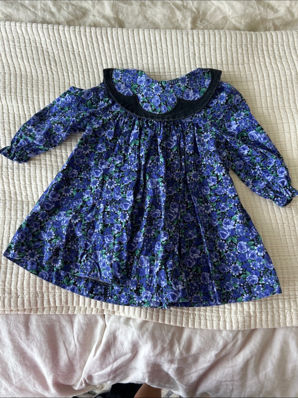 Girls Blue Floral Long-Sleeve Dress Top